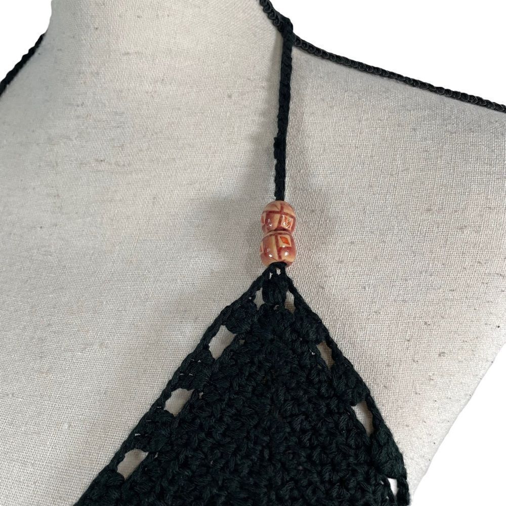 Bear Dance Black Beaded Crochet Bralette Top Small - Picture 3 of 9
